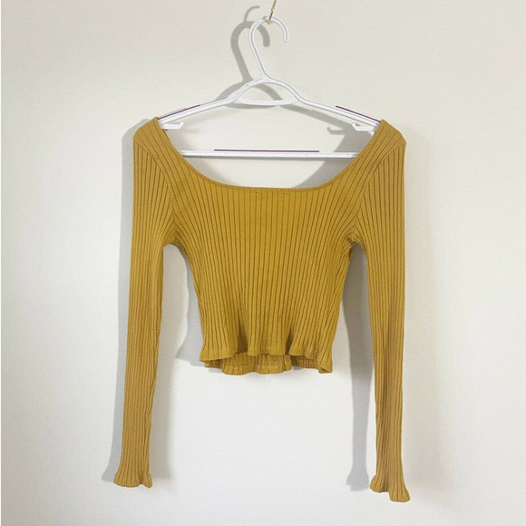 Yellow Crop Top Long Sleeve (Heart & Hips) SMALL Cotton Blend - Picture 2 of 10